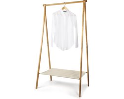 Blokker Kledingrek Bamboe Hout 155 cm Hoog - Kledingstang Ideaal voor Kledinghangers - Grote Capaciteit - Eenvoudig te Monteren - Inclusief Stoffen Opbergplank