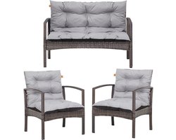 Blomster – Gewatteerde kussenset voor rotan tuinmeubelen – Waterafstotend – Set van 3 (2 stoelkussens + 1 bankkussen) – Lichtgrijs