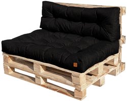 Blomster – Palletkussens set van 2 – Tuinkussens voor palletbank – Zitkussen 120x80x14 cm en Rugkussen 120x40x14 cm – Zwart