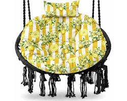 Blomster - Tuinkussen Hangstoel Kokon - Waterafstotend - Beige met citroenen en strepen - Voor Hangschommel Tuin Balkon - Europese Productie