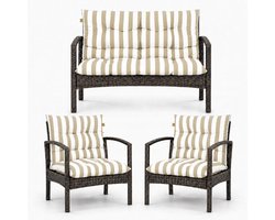 Blomster Tuinkussens voor tuinmeubelset, gewatteerde 3-delige kussenset, waterafstotende kussens voor stoelen en tuinbank, compleet voor balkon, terras en tuin, beige gestreept
