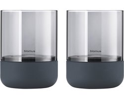 Blomus CALMA Windlicht - H 9 cm, Ø 7 cm (XS) - Steel Gray - Set van 2