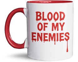 Blood of My Enemies Mok – Grappige Horror Koffiemok 325ml – Sarcastische Cadeau Mok voor Collega’s, Gamers en Fantasy Fans – Gothic Halloween Gift – Keramische Beker – Vaatwasser- en Magnetronbestendig