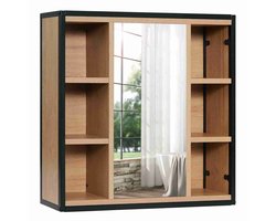 Blooming Goods Badkamerkast Wandgemonteerd - Badkamerkast met Spiegel - Badkamerkasten Hoog - Verstelbare planken, 6 open compartimenten, 60x58x16 cm