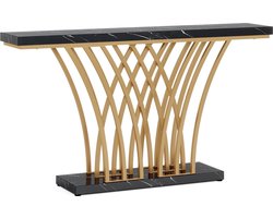 Bloominggoods® Sidetable - Console Tafel - Bijzettafel - Hal - Gang - Woonkamer - Zwart / Goud - Rastervormige Voet - 150x30x80CM
