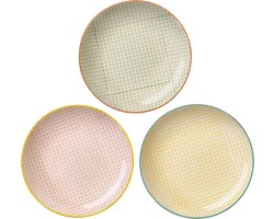Bloomingville Carla Dessertbord Retro Groen Roze Geel 20cm - Set van 3