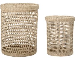 Bloomingville - Connie Mand Met Deksel - Beige - Zeegras - Set van 2