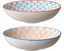 Bloomingville Emma Retro Soepkommen Soepbord Diep Bord Vintage Diameter 19 cm Blauw Oranje Keramiek Set van 2 Inhoud ca. 550 ml