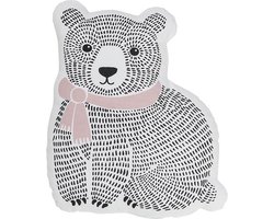 Bloomingville mini - Sierkussen beer katoen wit/zwart/roze 50x42 cm