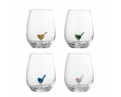 Bloomingville Misa Drinkglazen – set van 4 mondgeblazen glazen met gekleurde vogeltjes