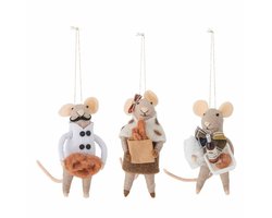 Bloomingville Ornament wol naturel Peo 12cm - set van 3