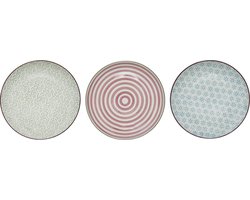Bloomingville Patrizia - Bord 20 cm - Stoneware - Nude/Licht Blauw/Licht groen - 3 Assortie