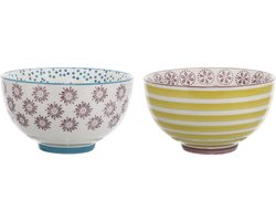 Bloomingville Patrizia - Kom - Stoneware - Paars/Petrol Blauw/Citroen Geel - 2 Assortie