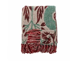 Bloomingville - Plaid Jangal met Bladpatroon - Gerecycled Katoen - 160x130cm