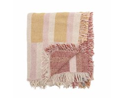 Bloomingville - Plaid Lane - Gerecycled katoen - 130x160cm - Roze/rood/groen/goud/beige