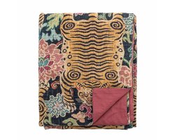 Bloomingville - Plaid Lester 100% Katoen - Kleurrijke Tijger-Bloemenprint - 152x127 cm