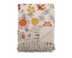 Bloomingville - Plaid Vivielle - Gerecycled Katoen - 160x130cm - Beige Bloemenprint