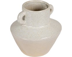 Bloomingville Ronde stenen met reactieve glazen afwerking en verticale handgrepen, lichtgrijs vaas, steengoed, lichtgrijs