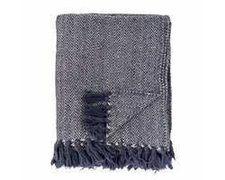 Bloomingville - Visgraat Plaid Blauw - Gerecycled katoen - 130x160 cm