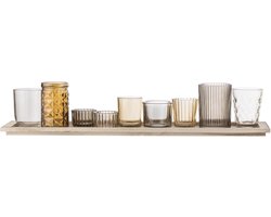 Bloomingville - Waxinelichtjes - Glas/Hout - Bruin - set van 10 - L56xH10xB14 cm