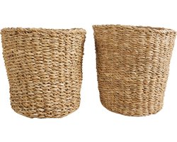 Bloomique - Gevlochten Plantenpot Coco - Set van 2 Potten - Beige - Zeegras - Mand voor Planten - Binnen en Buiten - H22x Ø21