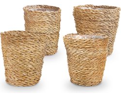 Bloomique - Set van 4 - Plantenmand Coco - Bloempotten - Gemaakt van Duurzaam Rotan - 13 cm Hoog - 13 cm Diameter