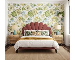 Bloomy Luxe Fluwelen Kinder- & Jeugdbed – 140x200 cm – Rood Gestoffeerd Bed met Bloem Hoofdbord – Stevig Platformbed voor Tieners, Kinderen & Gasten – Geen Boxspring Nodig Medahomestore