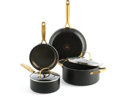 Blue Diamond Gold Edition keramische inductie Pannenset 6-Delig - 20/24/28cm - PFAS-vrij - Inductie koekenpan - Ovenbestendig tot 220°C - Vaatwasserbestendig - Met deksels - Gerecycleerd aluminium - Zwart