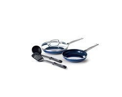 Blue Diamond kookpannen set 4-delig met deksel - blauw - anti-aanbak - PFAS-vrij
