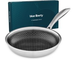 Blue Liberty Koekenpan 20 cm - Keramisch & PFAS-vrij - Hybride RVS Honingraat Pannen - Geschikt voor Inductie, Gas, Oven & Vaatwasser