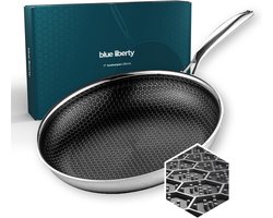 Blue Liberty Koekenpan 28 cm – Hybrid Honingraat RVS Pannen – Keramisch & PFAS-vrij – Geschikt voor Inductie, Gas, Oven & Vaatwasser