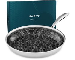 Blue Liberty Koekenpan 28 cm - Keramisch & PFAS-vrij - Hybride RVS Honingraat Pannen - Geschikt voor Inductie, Gas, Oven & Vaatwasser