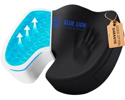 Blue Lion Lifestyle Zitkussen Orthopedisch - Ergonomisch Stuitkussen voor in Auto of op Kantoor - Wigkussen Bureaustoel - Traagschuim + Verkoelende Gel - Zwart