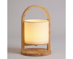 Blue Rocks® Home - Amy Tafellamp - Oplaadbaar – Batterij/Accu – Dimbaar - Touch - 3 Lichtkleuren - Hout en Linnen - Draadloos - Binnen en Buiten - Design - Max. 100 branduren – Slaapkamer