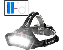 Blue Rocks® Outdoor - Ultrakrachtige Militaire Hoofdlamp met Brede LED-Lichtbalk - Floodlight - USB Oplaadbaar - Rood en Wit licht - 500 Meter Bereik - Verstelbaar