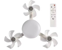 BlueTime - Opvouwbare Plafondventilator met LED Lamp – 3 Uitschuifbare Bladen – Stijlvol & Ruimtebesparend - Met Afstandsbediening