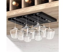 BlueTime® Wijnglazenhouder Hangend - 3x3 Rijen Ophangrek voor 9 Wijnglazen - 25×11cm Wijnglas Houder - Wijn Rek Muur - Glazen, Flessen & Bar Accessoires - Zwart