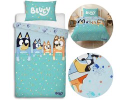 BLUEY Tweezijdig kinderbeddengoed met ritssluiting, beddengoedset van 100% katoen 135x200cm+74x48cm OEKO-TEX