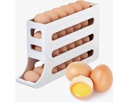 BluGoo - Eierdispenser Organizer - Hoogwaardig Kwaliteit - Eierroller - Automatisch Rollend - Koelkast - Keukenkastje - Wit