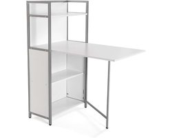 Blumenau Eettafel met schappen voor keuken, terras, tuin of eetkamer, Inklapbaar werkblad, Afmetingen (H x B x H) 120 x 30 x 62 cm, Hout, PVC en Metaal, Kleur Wit