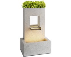 Blumfeldt Bloomingstone Decoratieve Fontein – Tuinfontein, Regenfontein met Plantenbak, Binnen & Buiten, 10 m Kabel, Gesloten Watercircuit, LED, 12 W / 800 L/u Pomp, Zink, Wit
