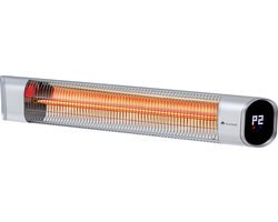 Blumfeldt Dark Wave Infraroodstraler, Terrasverwarmer, Minimalglare Verwarmingsbuis: Koolstofbuis Met Goudcoating, 9 Verwarmingsniveaus, Timer, Ip65, Led-Display, Plafondverwarmer Met 2000 W, Zilver