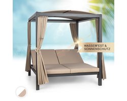 Blumfeldt Dubbele Buitenligstoel voor 2 Personen met Dak, XL Dubbele Zonneligstoel, Dubbel Tuinligbed voor Volwassenen & Kinderen, Tuinbed met Verstelbare Rugleuning, Outdoor Zonnebed met Dak Stalen frame Gordijnen - 200 kg