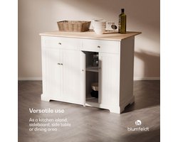 Blumfeldt Etsu Keukeneiland Uitschuifbaar Werkblad 2 Laden 4 Deuren Te Gebruiken Als Eettafel Bergruimte - Wit