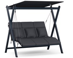 Blumfeldt FlexiSwing Hollywood-schommel 3-zits - Verstelbare rugleuning & zonnekap, 240 kg draagvermogen, Weerbestendig stalen frame, 6 cm dikke kussens, Tuinschommel voor volwassenen