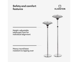 blumfeldt Heat Guard Staande verwarmer - Staande verwarmer met 900, 1200 en 2100 W in 3 standen, hoogteverstelbare infraroodstraler, weerbestendig, aluminium standvoet, 1,8 m kabel, Zilver