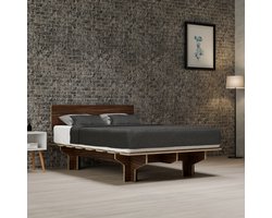 Blumfeldt Nordicaura Double Bedombouw - 140 X 200 cm - Robuust - Zonder gereedschap - Eucalyptushout - Berging - Walnootkleur