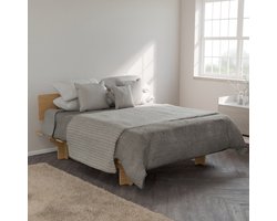 Blumfeldt Nordicaura dubbele Bedombouw - 140 X 200 cm - Robuust - Zonder gereedschap - Eucalyptushout - Berging - Eik