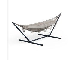 Blumfeldt outdoor hangstoel voor buiten met frame & kussen, 100 Kg draagkracht - weerbestendige hangmat van katoenen, houten spreiders & draagtas, ideaal als kampeeraccessoire & hangstoel voor in de tuin