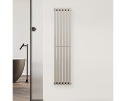 Blumfeldt Radiator - 942W Wandradiator met Verticale Verwarmingsbuizen, Modern Stalen Ontwerp, Centrale Aansluiting, Efficiënte Warmteverdeling voor Badkamers & Woonkamers, 25x120 cm, Zand